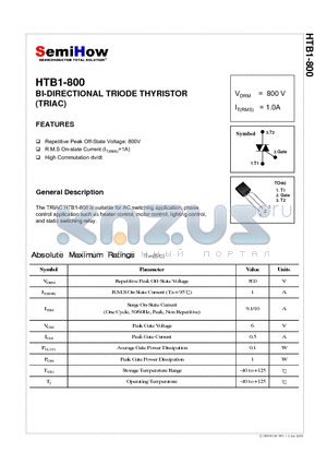 HTB1-800 datasheet - BI-DIRECTIONAL TRIODE THYRISTOR
