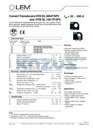 HTB200-P datasheet - Current Transducers