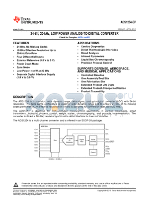 ADS1254-EP datasheet - 24-Bit, 20-kHz, LOW POWER ANALOG-TO-DIGITAL CONVERTER