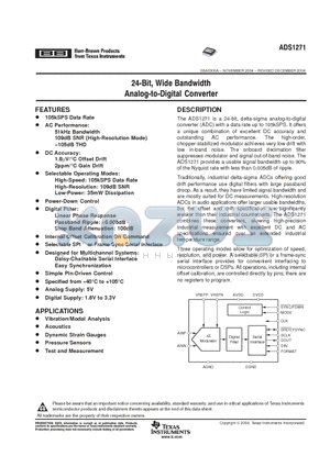 ADS1271IPW datasheet - 24 BIT WIDE BANDWIDTH ANALOG TO DIGITAL CONVERTER