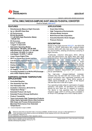 ADS1278-HT datasheet - OCTAL SIMULTANEOUS-SAMPLING 24-BIT ANALOG-TO-DIGITAL CONVERTER