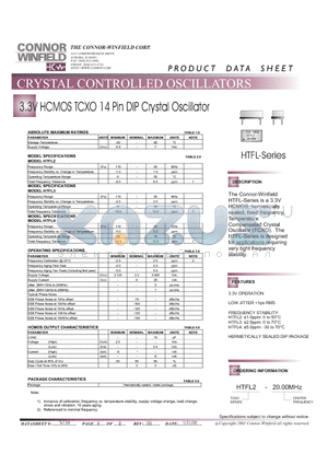 HTFL2-20.00M datasheet - 3.3V HCMOS TCXO 14 Pin DIP Crystal Oscillator
