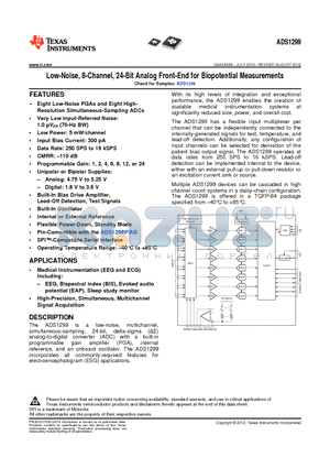 ADS1299IPAG datasheet - Low-Noise, 8-Channel, 24-Bit Analog Front-End for Biopotential Measurements