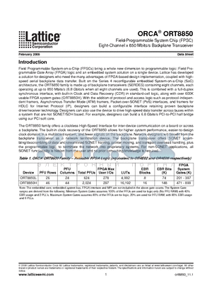 ORT8850H datasheet - Field-Programmable System Chip (FPSC) Eight-Channel x 850 Mbits/s Backplane Transceiver