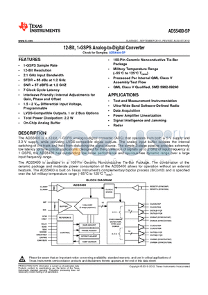 ADS5400-SP datasheet - 12-Bit, 1-GSPS Analog-to-Digital Converter