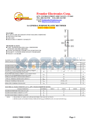 EM520 datasheet - 1A GENERAL PURPOSE PLASTIC RECTIFIER