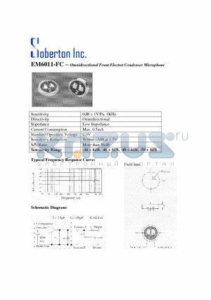 EM6011-FC datasheet - Omnidirectional Front Electret Condenser Microphone