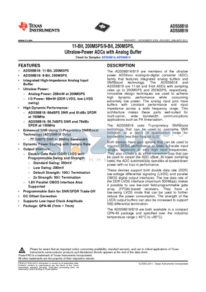 ADS58B18_11 datasheet - 11-Bit, 200MSPS/9-Bit, 250MSPS, Ultralow-Power ADCs with Analog Buffer