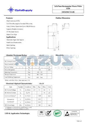 OSM5DL71A1B datasheet - 2x5x7mm Rectangular Warm White LED