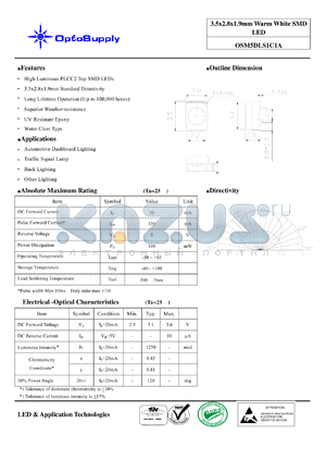 OSM5DLS1C1A datasheet - 3.5x2.8x1.9mm Warm White SMD LED