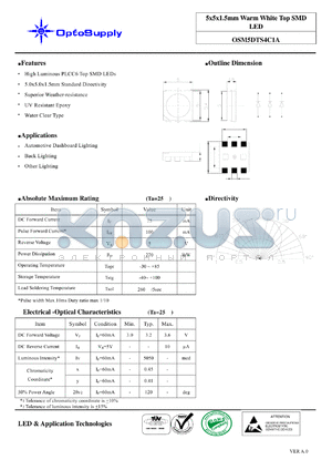 OSM5DTS4C1A datasheet - 5x5x1.5mm Warm White Top SMD LED