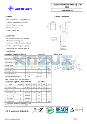 OSM5DTS5C1A datasheet - 3.5x2.8x1.9mm Warm White Top SMD LED