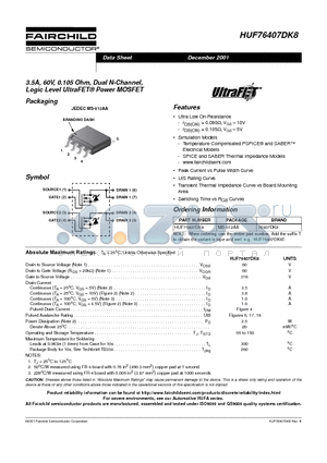 HUF76407DK8T datasheet - 3.5A, 60V, 0.105 Ohm, Dual N-Channel, Logic Level UltraFET Power MOSFET