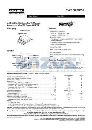 HUFA76504DK8 datasheet - 2.3A, 80V, 0.222 Ohm, Dual N-Channel, Logic Level UltraFET Power MOSFET