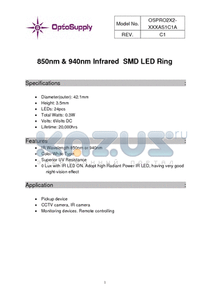 OSPRO2X2-I3CAS1C1A datasheet - 850nm & 940nm Infrared SMD LED Ring Diameter(outer): 42.1mm