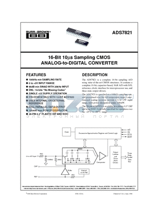 ADS7821PB datasheet - 16-Bit 10ms Sampling CMOS ANALOG-to-DIGITAL CONVERTER