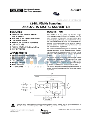 ADS807 datasheet - 12-Bit, 53MHz Sampling ANALOG-TO-DIGITAL CONVERTER