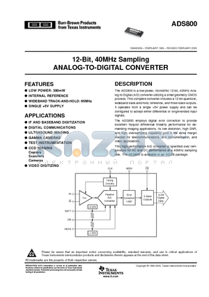 ADS800E/1K datasheet - 12-Bit, 40MHz Sampling ANALOG-TO-DIGITAL CONVERTER