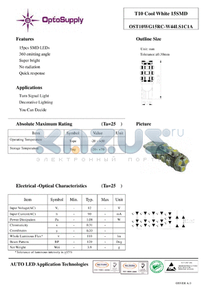 OST10WG15RC-W44LS1C1A datasheet - T10 Cool White 15SMD