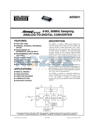 ADS831 datasheet - 8-Bit, 80MHz Sampling ANALOG-TO-DIGITAL CONVERTER