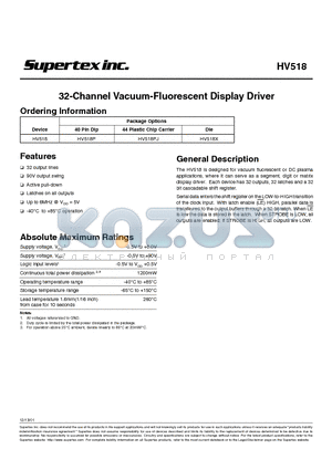 HV518PJ datasheet - 32-Channel Vacuum-Fluorescent Display Driver