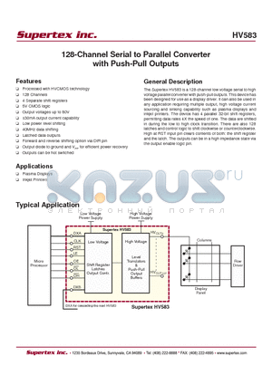 HV583 datasheet - 128-Channel Serial to Parallel Converter with Push-Pull Outputs