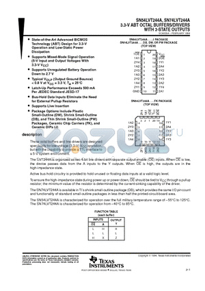 SN74LVT244A datasheet - 3.3-V ABT OCTAL BUFFERS/DRIVERS WITH 3-STATE OUTPUTS