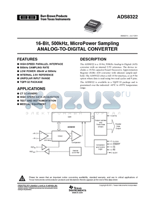 ADS8322Y/250 datasheet - 16-Bit, 500kHz, MicroPower Sampling ANALOG-TO-DIGITAL CONVERTER