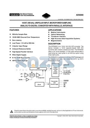 ADS8383IBPFBR datasheet - 18-BIT, 500-kHz, UNIPOLAR INPUT, MICROPOWER SAMPLING ANALOG-TO-DIGITAL CONVERTER WITH PARALLEL INTERFACE