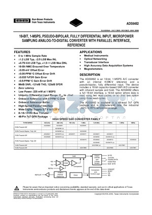 ADS8482IB datasheet - 18-BIT, 1-MSPS, PSEUDO-BIPOLAR, FULLY DIFFERENTIAL INPUT, MICROPOWER SAMPLING ANALOG-TO-DIGITAL CONVERTER WITH PARALLEL INTERFACE, REFERENCE