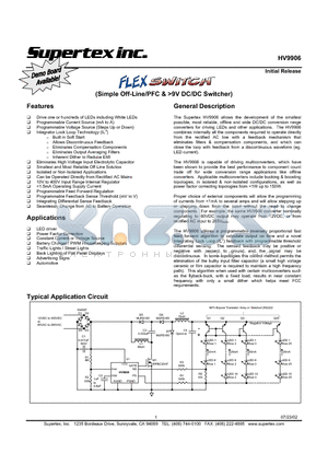 HV9906X datasheet - Simple Off-Line/PFC & >9V DC/DC Switcher