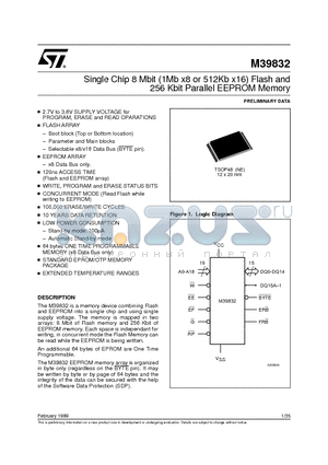 M39832-B15WNE6T datasheet - Single Chip 8 Mbit 1Mb x8 or 512Kb x16 Flash and 256 Kbit Parallel EEPROM Memory