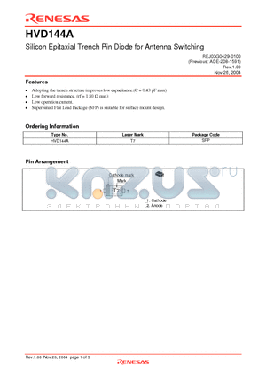 HVD144A datasheet - Silicon Epitaxial Trench Pin Diode for Antenna Switching