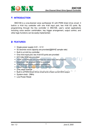 SNC108 datasheet - One Channel Direct Drive Speech Controller