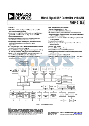 ADSP-21992BSTZ datasheet - Mixed-Signal DSP Controller with CAN