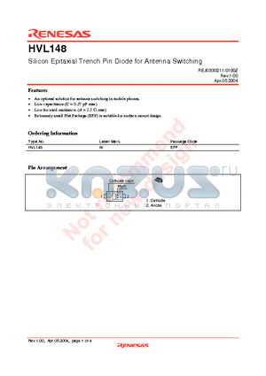 HVL148 datasheet - Silicon Epitaxial Trench Pin Diode for Antenna Switching