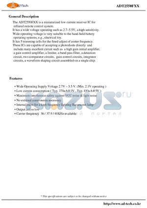 ADT2550FXX datasheet - Miniaturized low current receiver IC for infrared remote control system