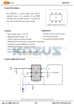 ADT7221 datasheet - power supply chip with 5V regulated output