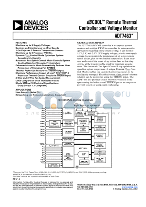 ADT7463 datasheet - dB COOL Remote Thermal Controller and Voltage Monitor