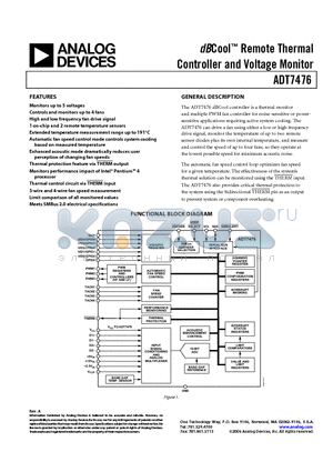 ADT7476ARQZ datasheet - dBCool Remote Thermal Controller and Voltage Monitor