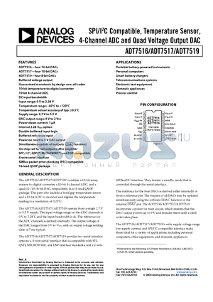 ADT7516 datasheet - SPI/I2C Compatible, Temperature Sensor, Four Channel ADC and Quad Voltage Output DAC