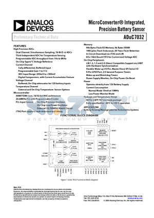 ADUC7032 datasheet - MicroConverter Integrated, Precision Battery Sensor
