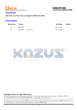 EM620FR8AT-70LF datasheet - 256K x8 bit Low Power and Low Voltage Full CMOS Static RAM