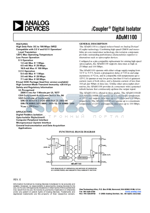 ADUM1100AR-RL7 datasheet - iCoupler Digital Isolator