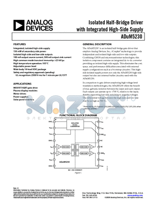 ADUM5230 datasheet - Isolated Half-Bridge Driver with Integrated High-Side Supply