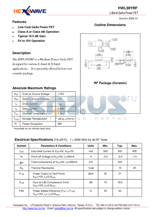 HWL30YRF datasheet - L-Band GaAs Power FET