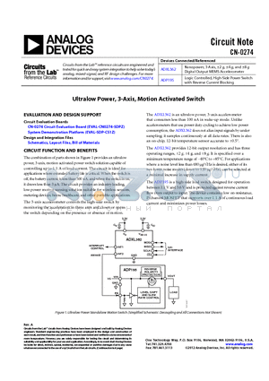 ADXL362 datasheet - Ultralow Power, 3-Axis, Motion Activated Switch