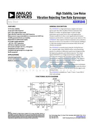 ADXRS646TBGZ-EP datasheet - High Stability, Low Noise Vibration Rejecting Yaw Rate Gyro