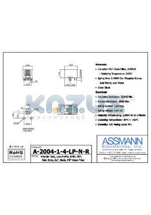 AE10383 datasheet - MODULAR JACK, LOW PROFILE, 6P6C