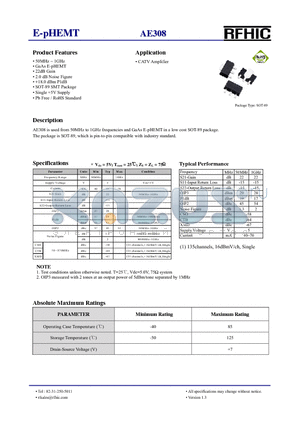 AE308 datasheet - E-pHEMT